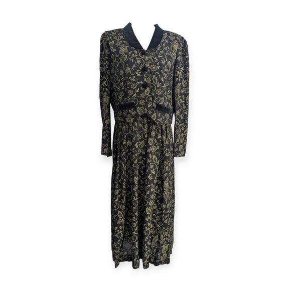 Moody Cottagegoth Jacket Dress ~ Gold Scrollwork & Velvet Trim - Picture 1 of 14